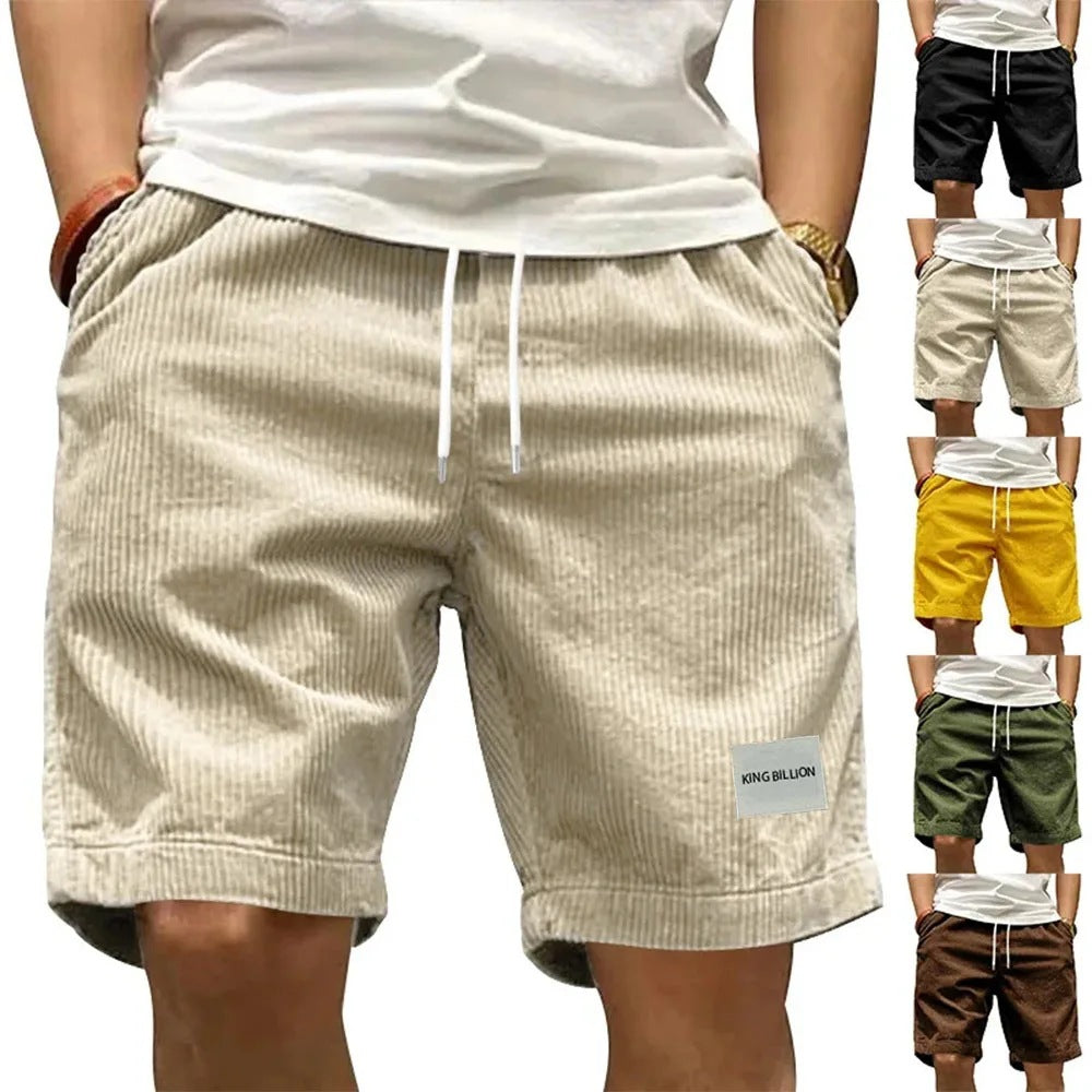 Men's Summer Fashion Retro Corduroy Casual Solid Color Shorts Sports